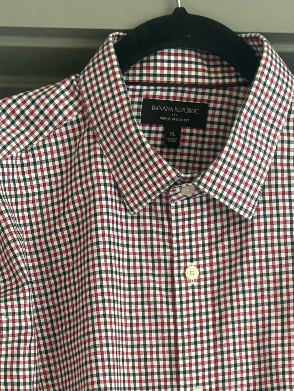 Banana Republic Men's Red and Blue Mini Check Dress Shirt